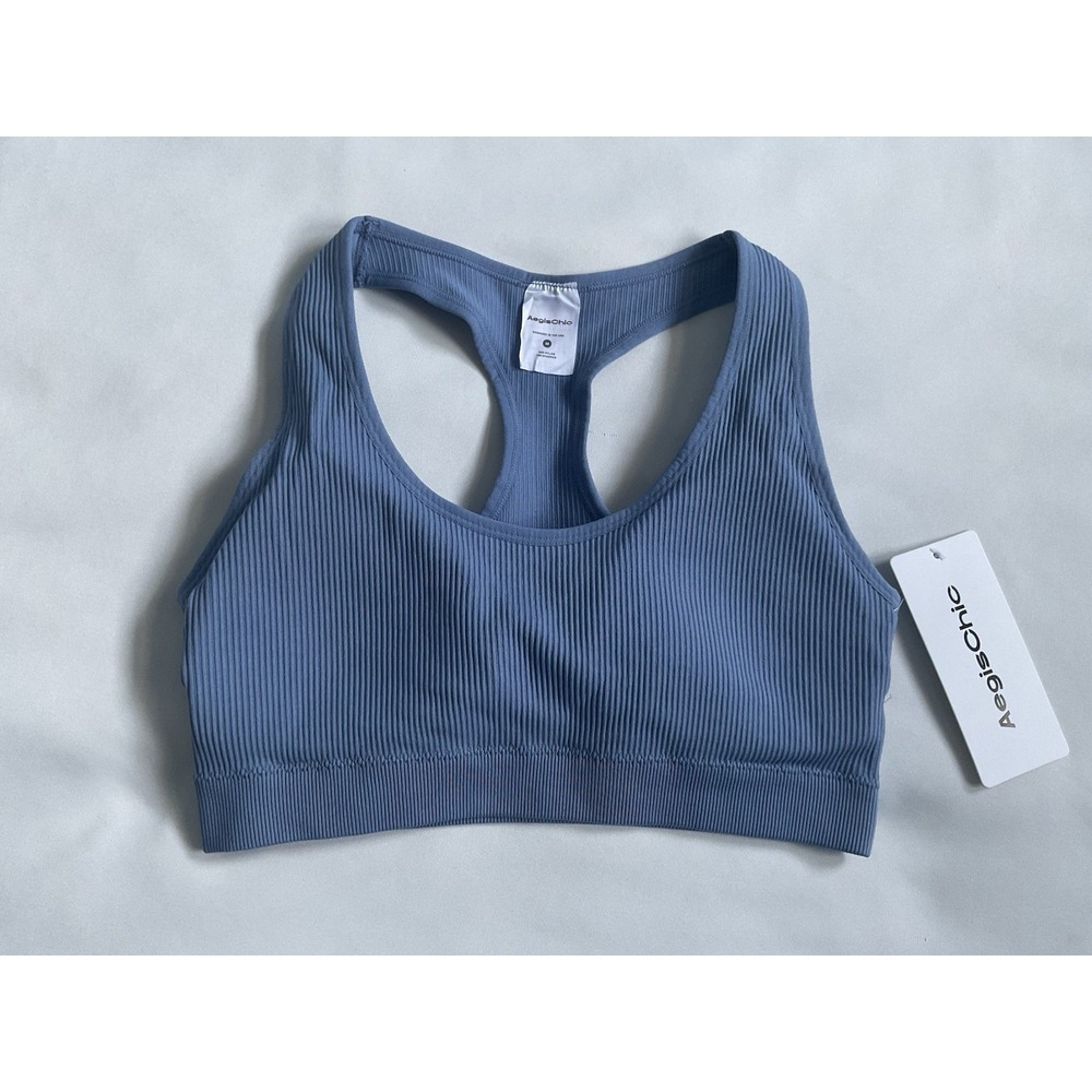 Aegis Chi Womens Seamless Rib Longline Sports Bra Blue Size M